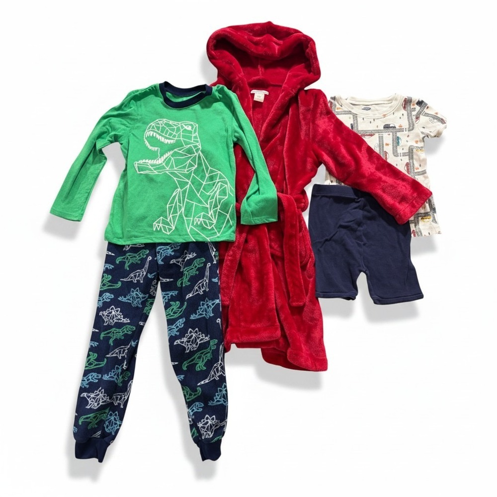 Pottery Barn Old Navy Boys 4 5 6 Red Robe Dinosaur Pajama Set Lot Cozy Casual